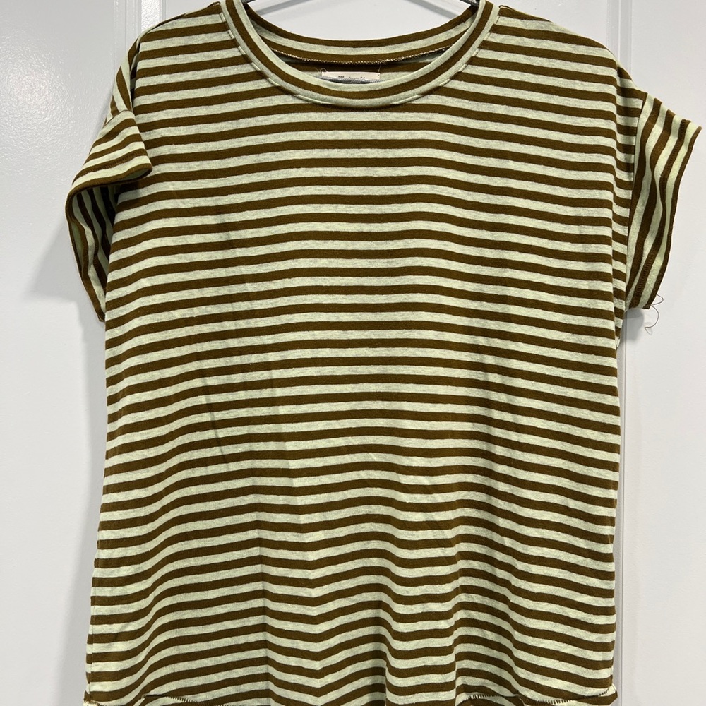 Madewell Mint & Chocolate Striped Linen Tee